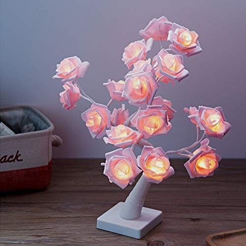 Lampada a LED per albero di Natale, con 24 fiori di rosa, lampada a LED per albero di Natale, decorazione per la casa, touch switch (alberi a LED piccoli) (rosa)