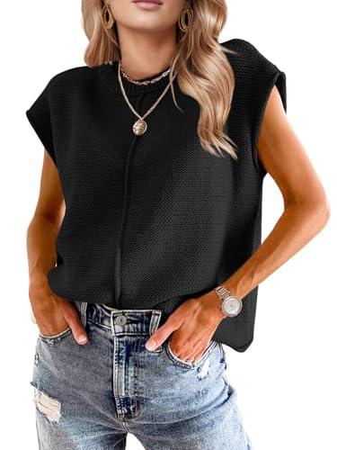 Womens Spring Fashion 2026 Summer Tops Boho Sweater Trendy Western Casual Cap Sleeve Rodeo Vest Cute Vacation Outfits Black