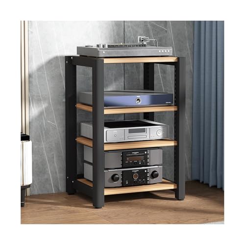 Soporte de torre de audio con estantes ajustables y gabinete AV de madera para cine en casa