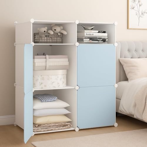 Image of Plastic Wardrobe for Kids Clothes - Durable, Easy to Use Anti-Skid & Non-Slip Effective Professional Collapsible Wardrobe, Plastic Cupboard for Kids, Foldable Almirah (Blue-HD2, 4-Door)