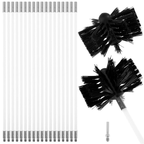 Long Handle Flexible Nylon Rod for Roof Cleaning Tools, 41cm Rotary Chimney Brush Light Weight(Black)