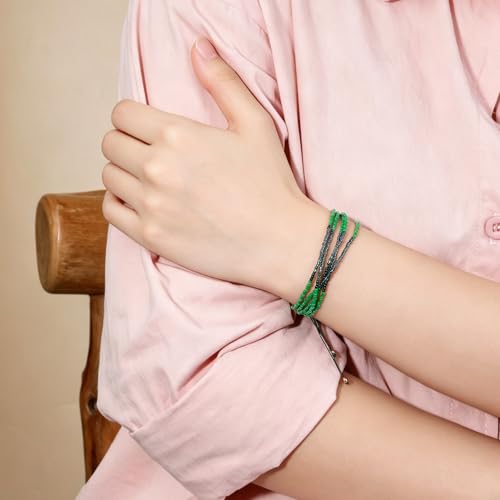 Image of KELITCH Shell Beaded Bracelets Multi Strands Bracelets Adjustable Bohemian Style Charm Bangles (Green 1G)