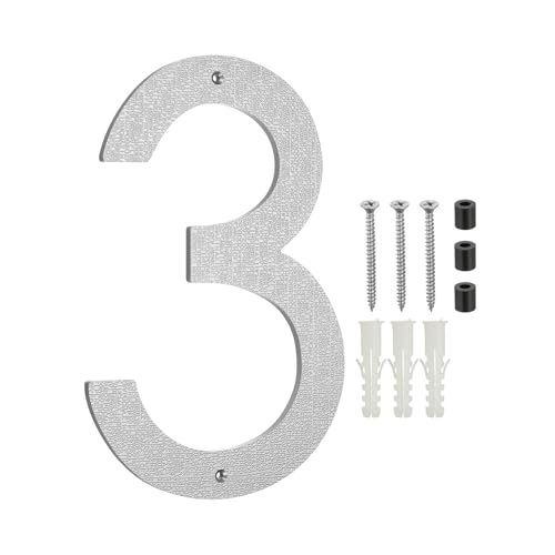 Numéro de maison 3 argenté PATIKIL 30 cm en ABS relief pour signalisation extérieure moderne
