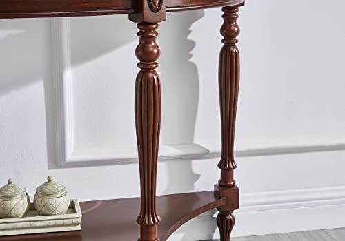 Gexpusm Half Moon Glass End Table, Living Room End Tables, Small Entryway Table With Storage Shelf, Oka Wood Console Table, Cherry Red #TOP3