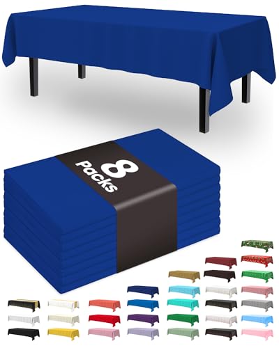 Pureegg Plastic Table Cloth Disposable 8 Pack, 54 x 108 Inch Table Cloths, Graduation Decorations Class of 2026, Graduation Party, Tablecloths, Rectangle, Plastic Cover, Leakproof & Sturdy, Navy Blue