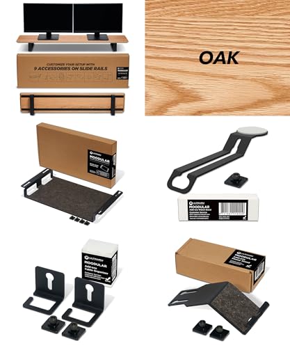 Image of ULTRARM Moodular Wooden Monitor Stand Oak with Add-on Accessories Storage Tray, Watch Stand, Cable Organizer, Phone Stand