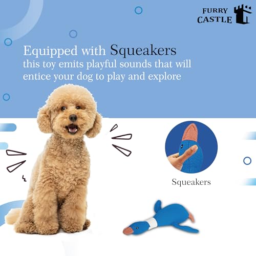 Image of Knitted Duck Dog Toy 100% Polyester with Crinkle and Squeakers- Blue