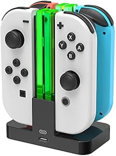 FASTSNAIL Charger Compatible with Nintendo Switch & Switch OLED Model Joy Con Controllers, 4in1Compatible with Nintendo Switch Joycon Charging Dock Charger Stand Docking Station with LED Indicator