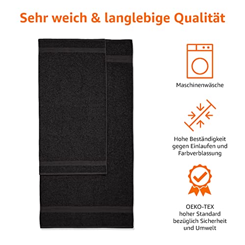 Amazon Basics – 6 Stück Handtuch-Set für Badezimmer, lichtbeständig, 100 % Baumwolle, weich und saugfähig, 2 Badetücher und 4 Händehandtuch, Schwarz – Bild 5