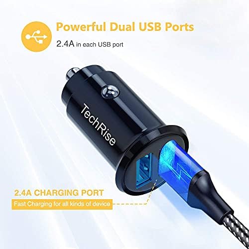 TechRise Car Charger, Mini 2-port USB Car Cigarette Adapter Charger with 5V/4.8A/24W Compatible with iOS Android Samsung Sony Mobile Phones and Tablets