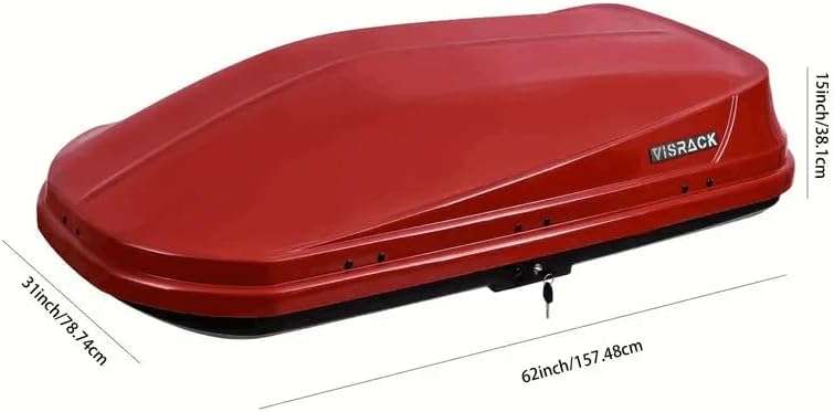 Rooftop Cargo Box Car Top Carrier Hard Shell Roof Cargo Carrier with Security Keys Roof Box Cargo Box, 62 (L) x 31 (W) x 15 (H) Inches, 14 Cubic Feet (Tool-Free Install), RED