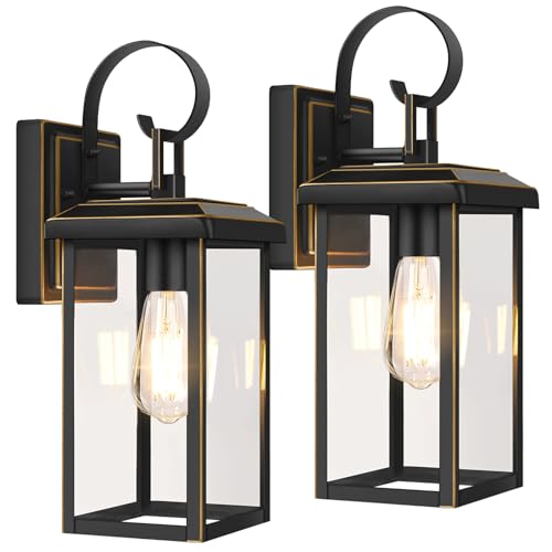 Image of BesLowe 2-Pack 15 inch Outdoor Wall Lights, Bronze Modern Porch Sconces | Waterproof, Rust-Resistant, Durable Metal with Clear Glass, Standard E26 Socket, Easy to Install