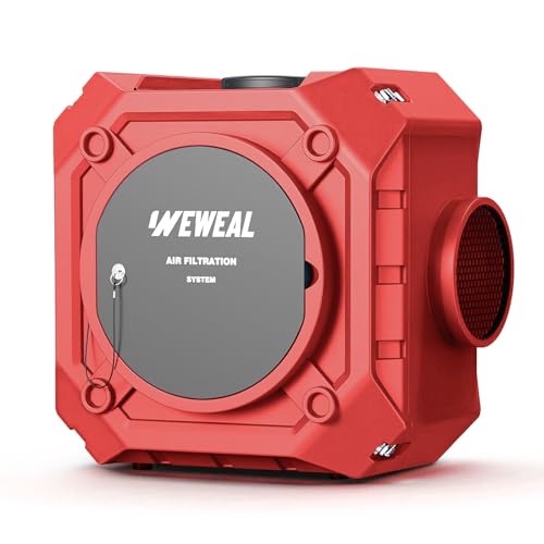 WEWEAL Commercial Air Scrubber, Negative Air Machine with 550 CFM, Stackable Heavy Duty Air Cleaner with MERV-10/ HEPA/Activated Carbon Filter for Home, Cnstruction Sites, Red