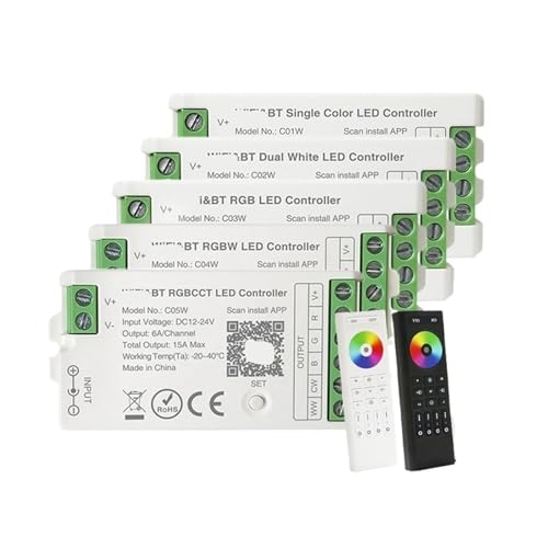 Contrôleur LED RGBCCT DC12-24V avec commande vocale Bluetooth et télécommande 2.4G