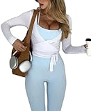 Ballet Wrap Tops for Women Y2k Long Sleeve Pilates Coquette Tops V-Neck Fitted Tie Front Crop Shirts Workout Blouse