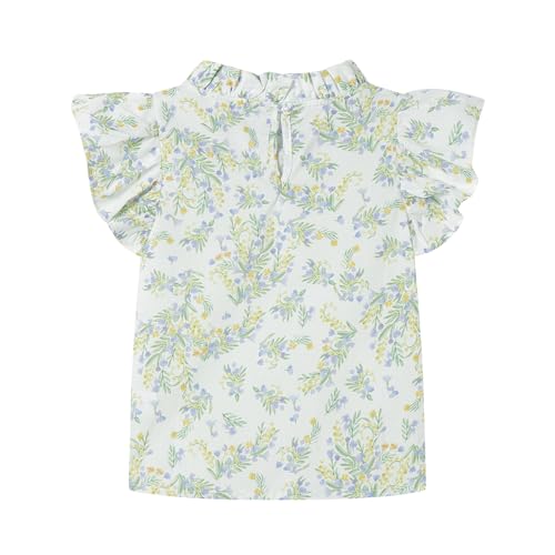Mud Kingdom Girls T-Shirts Ruffle Sleeve Crewneck Summer Tee with Flowers Print Flutter Top2