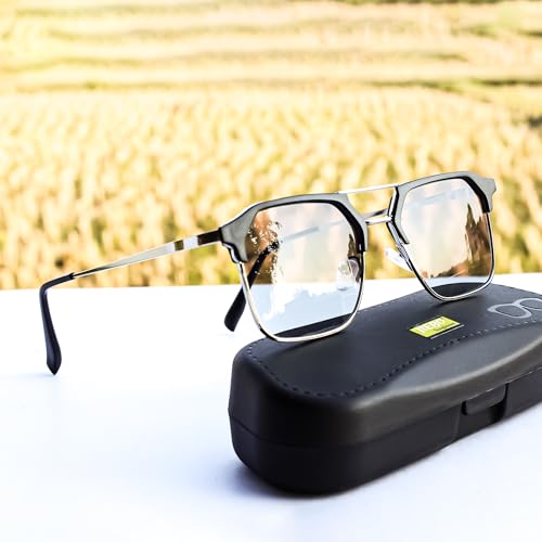 Image of Photochromic Square Sunglasses for Men, Metal Frame, UV Protection, Stylish Everyday Eyewear