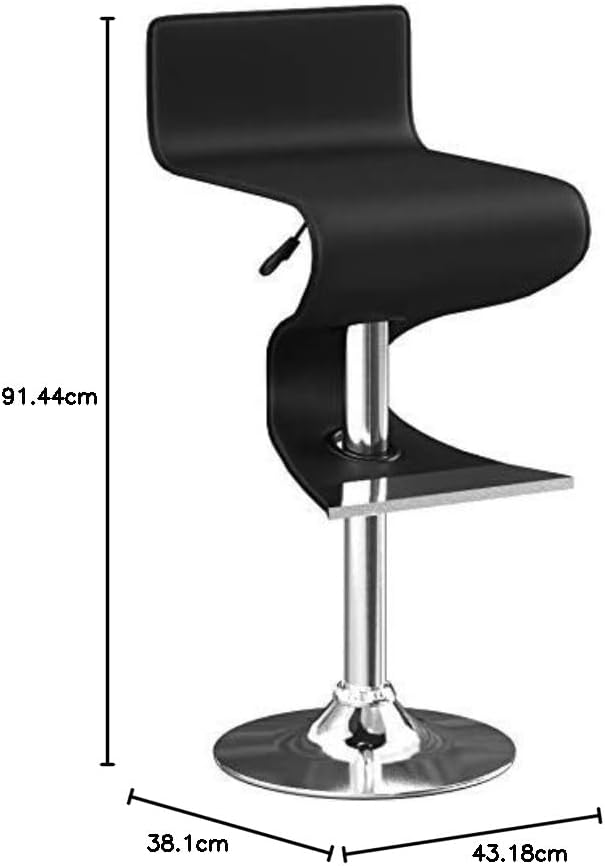 Miniatura 3 de Creative Images International Wave Collection Taburete giratorio de piel sintética ajustable con respaldo bajo y elevador de gas, color negro
