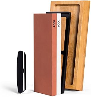 S SATC Whetstone Knife Sharpening Stone Double Sided 1000 6000 Grits Knife Sharpeners Stone with Nonslip Wood Base & Angle Guide