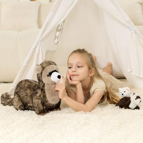 Image of Ferret Stuffed Animal with 2 Babies, 3Pcs Forest Animal Plush, 18 inch