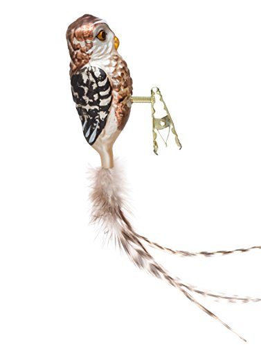 Birds of Glass® Glas-Vogel, Waldkauz mit Naturfeder, Glasschmuck Made...
