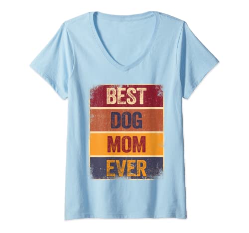 Donna Best Dog Mom Ever Shirt Dog Mama Dog Lover Tee Dog Mommy Maglietta con Collo a V