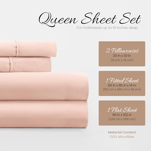 Drap housse et draps queen size en microfibre blush pour grand lit