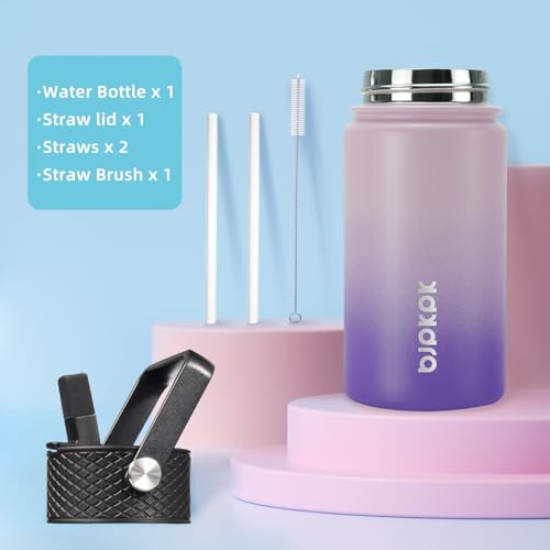 Image of BJPKPK Insulated Water Bottle, 15oz Stainless Steel with Straw Lid