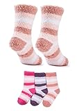 Zando 3 Pairs Kids Fuzzy Slipper Socks with Grips Non-Slip Girls Boys Warm Cozy Soft Fluffy Winter Toddler...