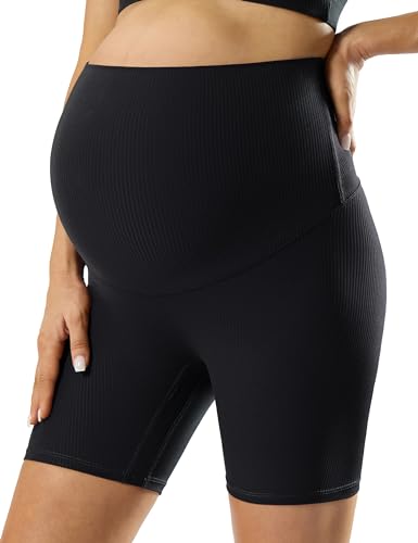 POSHDIVAH Ribbed Maternity Biker Shorts Over The...