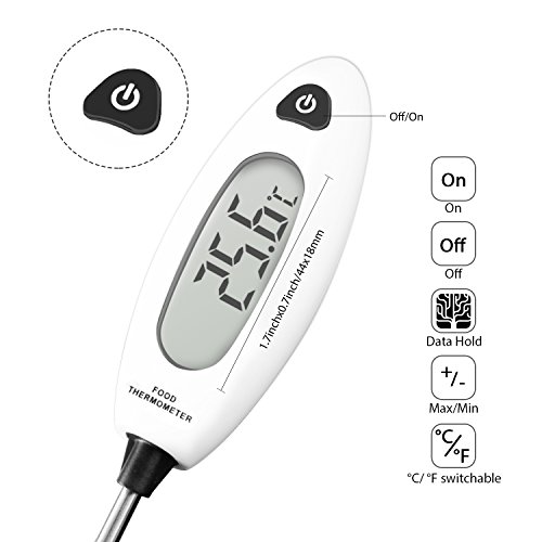 Meat Thermometer, Helect 4-7 Seconds Instant Read Digital Food & Cooking Thermometer For Kitchen, Bbq, Grill, Indoor Outdoor, 5.9 Inch Long Stainless Steel Probe And Lcd Display - H1021 #TOP2