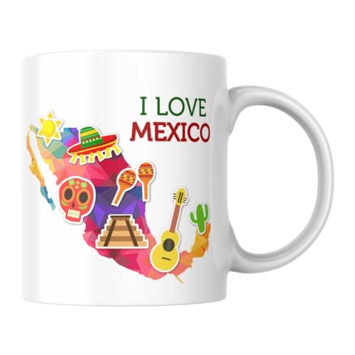 Mexico Flag Mug - Jarra para Te o Cafe con Bandera de Mexico, 11 oz, Blanco, Bebidas Frias o Calientes