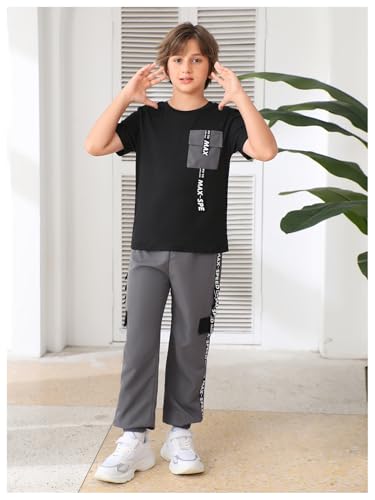 Image of OYOANGLE Boy's 2 Piece Outfits Graphic Short Sleeve Crew Neck T Shirt and Sweatpants Set