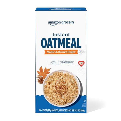 Amazon Grocery, Maple & Brown Sugar Instant Oatmeal, 1.51 Oz, 20 Ct (Previously Happy Belly, Packaging May Vary)