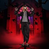 BECOMFORT 7.2 FT Halloween Animatronics, Sound-Activated Skeleton Groom with Glowing Eyes, Creepy Sounds, Moving Head & Posable Arms, Animated Halloween Props Decoration for Indoor & Outdoor