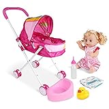 Baby Doll Pram Kids Toy stroller Modern Pushchair Stroller With Baby Doll Cartoon Printing Design...