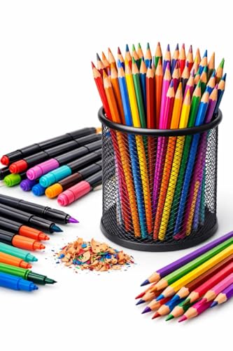 Image of Black Round Mesh Pen Stand - Pencil & Pen Holder for Desk | Multipurpose Stationary Organizer Cup for Office, Home & Study Table | Makeup Brush Holder