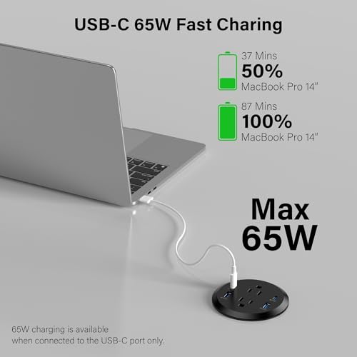 Jgstkcity Multitomas Extensión Empotrada con 4 Tomas y 4 Puertos USB Carga Rápida 65W, Cable 6FT Negro miniatura 2