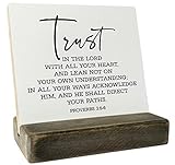 Gkwa Proverbs 3:5-6 Wood Plaque, 4 x 4.3 inches, MDF Display Board, Plaque with Wooden Stand, Meaningful Wood Sign Gift, Bible Verse Sign, Christian Home Décor