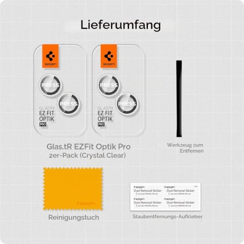 Spigen iPhone 15/15 Plus / 14/14 Plus Kamera Objektiv Glas Schutz Glas.tR EZ Fit Optik Pro (2 Stück) Crystal Clear - AGL06918 – Ansicht 4