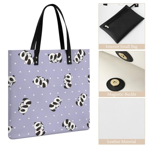 Sac à main panda à pois blancs grand tote bag au design graphique original de 39x39cm
