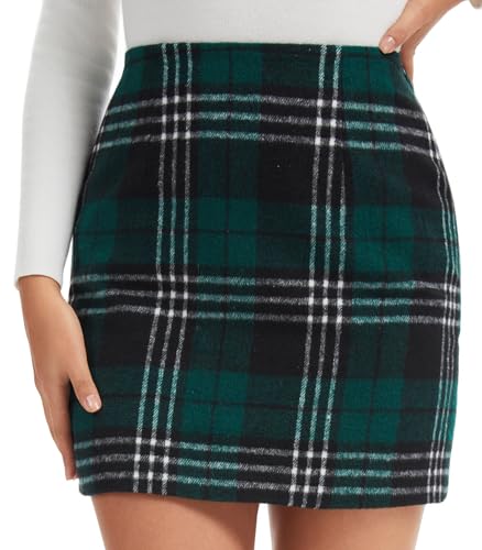 MISS MOLY Women's Plaid Skirt Elastic High Waisted Zipper Side Bodycon Mini Skirt Green XL