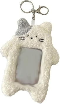1Pc White Cartoon Plush Photocard Holder with Keychain Pendant Kawaii Cat Cute Card Sleeve Student Card and ID Cases Medium Size, Lightweight and Portable Womens Card Cases