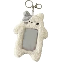 1Pc White Cartoon Plush Photocard Holder with Keychain Pendant Kawaii Cat Cute Card Sleeve Student Card and ID Cases Medium Size, Lightweight and Portable Women's Card Cases