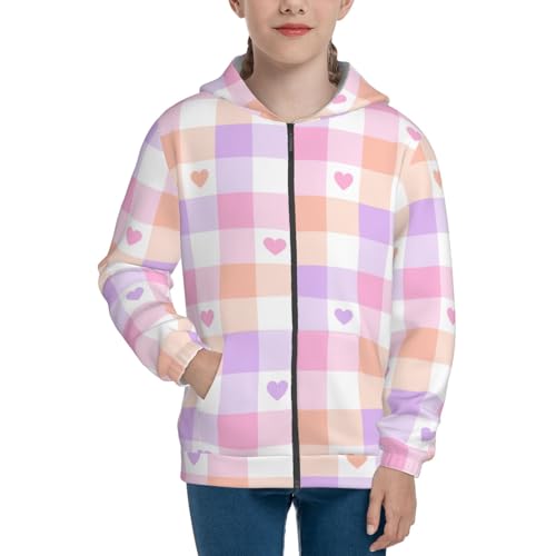 Heart Buffalo Plaid Kids Pullover Hoodies Boys Zip Up Sweatshirts Girls Athletic Clothes with Pocket3