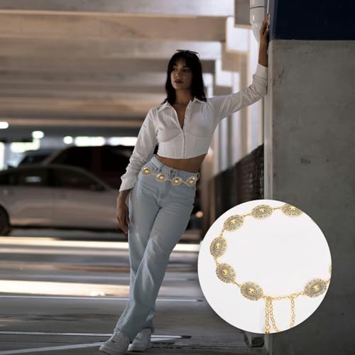 Retro Gold Chain Belt, Western Metal Belts for Women, Cowgirl Boho Belt, Gold Concho Waist Chain Belts for Dresses Pants Jeans Sweater4