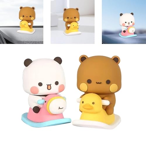 Image of 2 Pieces Bubu Dudu Panda Bear Figure Cartoon Exciting Bear Miniatures for Car Dashboard (5CM Height)