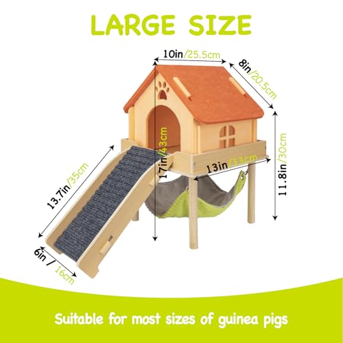 BESNEW Rede 3 em 1 para porquinhos-da-índia ampliada, esconderijo de madeira para porquinhos-da-índi