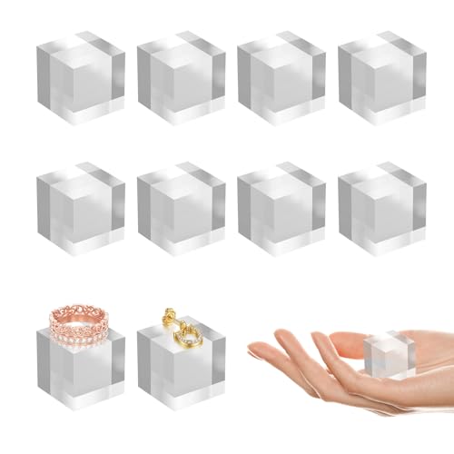 SAMYUCHO Acrylic Base 10 Pieces Acrylic Blocks for Display 1 X 1 X 1 Inch Square Riser Display Stands Trophy Base Pedestal Stands Clear Cube for Trophy Jewelry Props Food Party Crafts