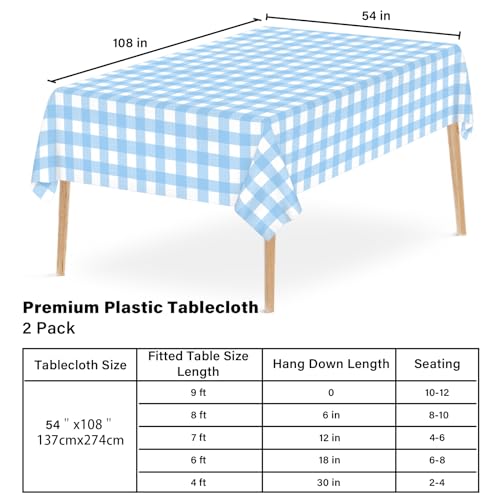Image of Mulbozy 2 Pcs Blue Gingham Tablecloth 54x108in, Blue Checkered Table Cloth